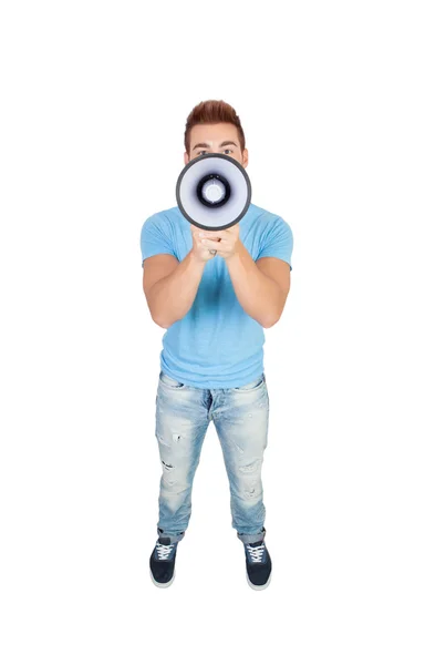 Young casual men with a megaphone — Stock Photo, Image