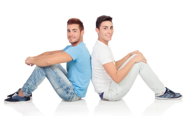 Portrait of two brothers sitting back to back Royalty Free Stock Photos