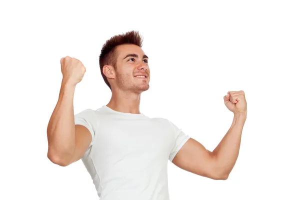 Winner guy with spiky hair — Stock Photo, Image