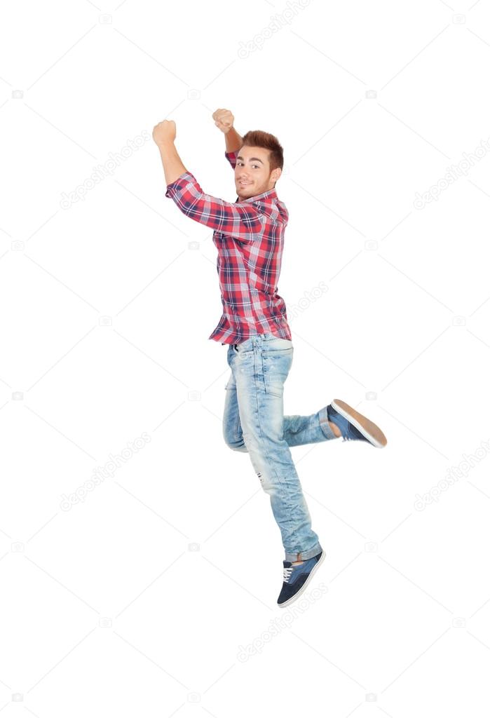 Happy young man jumping