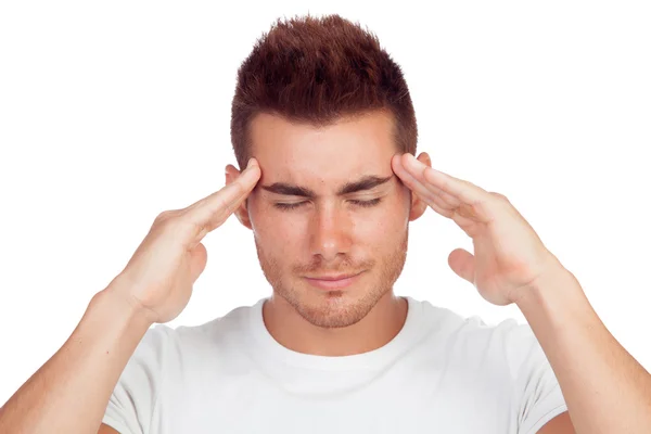 Blond jongeman met hoofdpijn — Stockfoto