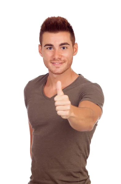 Attractive guy with spiky hair saying Ok — Stock Photo, Image