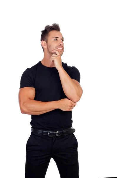 Attractive man in black thinking — Stock Photo, Image