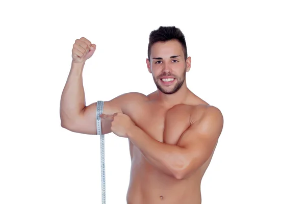 Hombre musculoso con cinta métrica —  Fotos de Stock