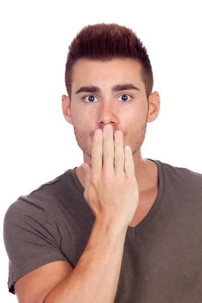 Retrato de un joven cubriéndose la boca — Foto de Stock