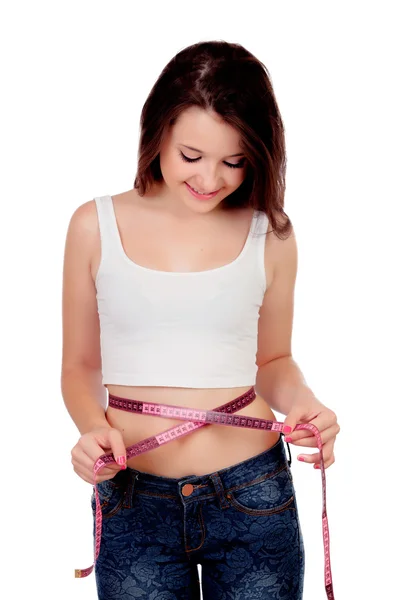 Teenager girl with tape measure — Stock Photo, Image