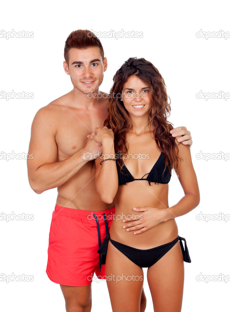 Loving couple in swimwear