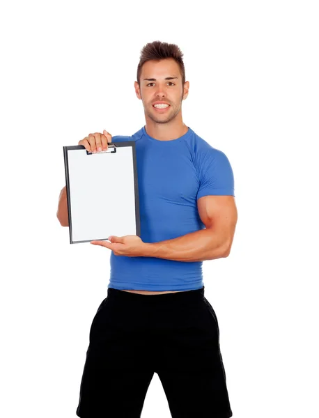 Handsome personal trainer with clipboard — Stock Photo, Image
