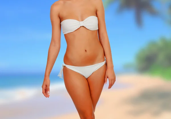 Attractive woman with white bikini — Stock Photo, Image