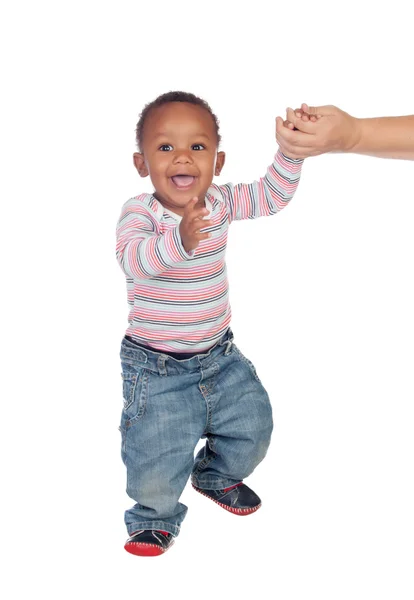 Beautiful African American baby learning to walk — Stock Photo, Image