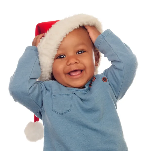 Adorável bebê africano com chapéu de Natal — Fotografia de Stock