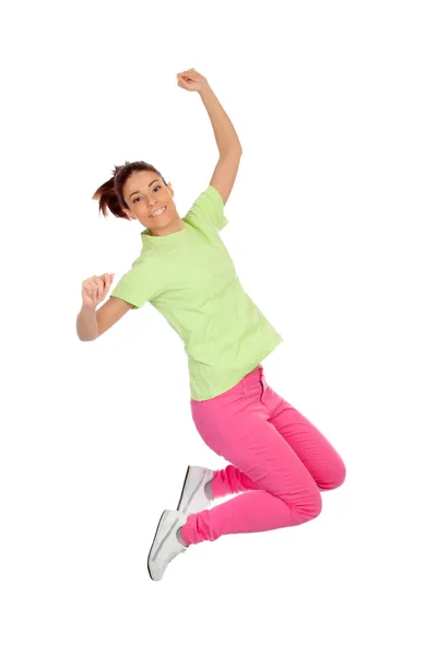 Happy winner girl jumping — Stock Photo, Image