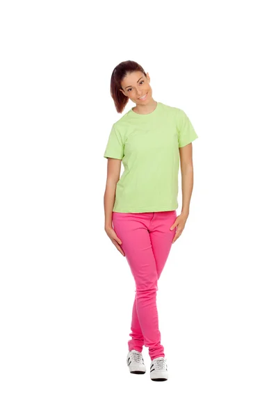 Casual flicka med rosa jeans — Stockfoto