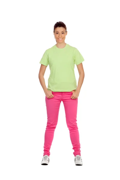 Příležitostná dívka s růžové džíny — Stock fotografie