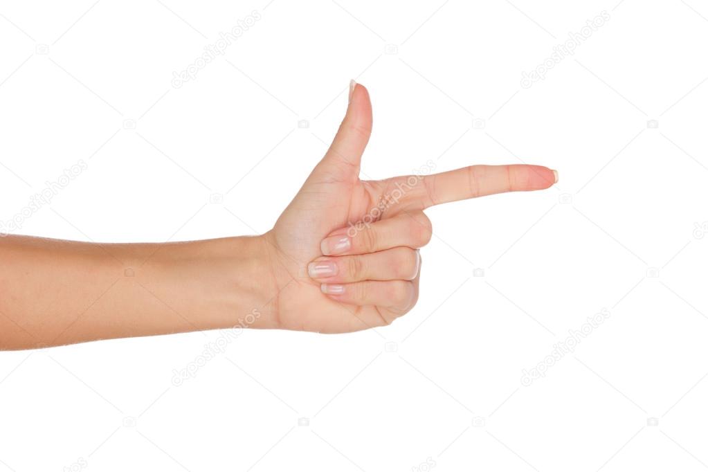 Woman hand with beautiful nails pointing sideways
