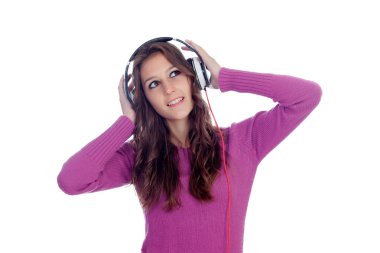 müzik kulaklık ile eğlenceli kız