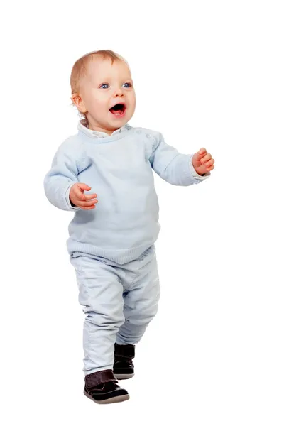 Adorable blonde baby walking — Stock Photo, Image