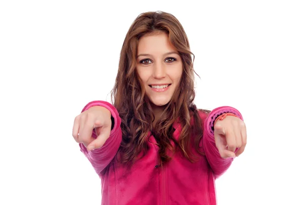 Casual girl pointing at camera — Stock Photo, Image