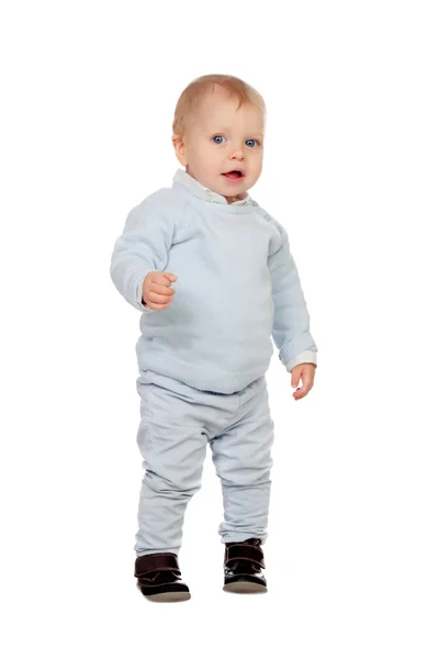 Adorável bebê loiro de pé — Fotografia de Stock