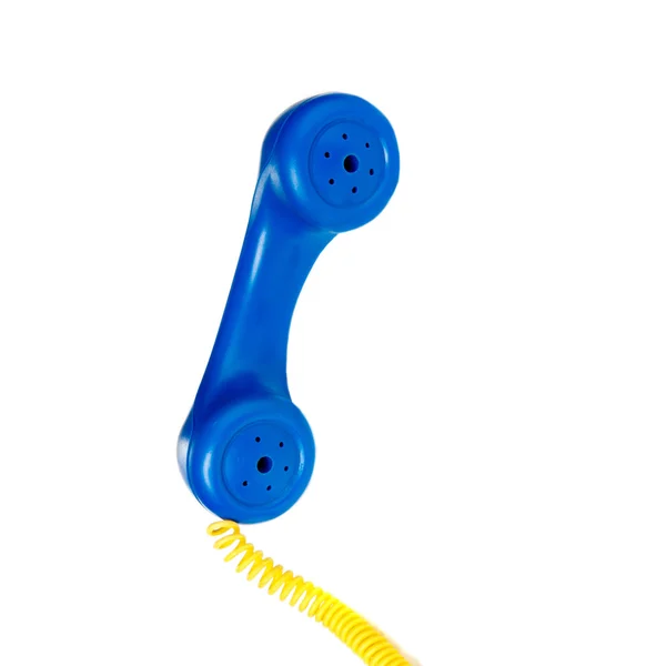 Telefone do brinquedo com fio amarelo azul — Fotografia de Stock