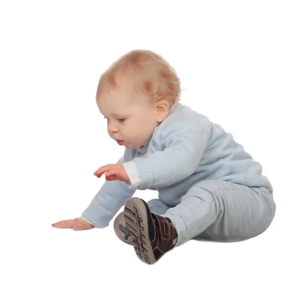 Adorable blonde baby sit on the floor — Stock Photo, Image