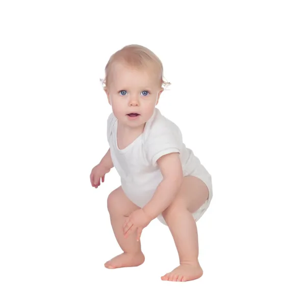 Adorable blonde baby in underwear Stock Photo