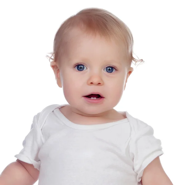 Adorável bebê loiro em roupa interior — Fotografia de Stock