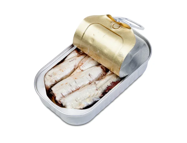 Open can of sardines in oil — Stock Photo, Image