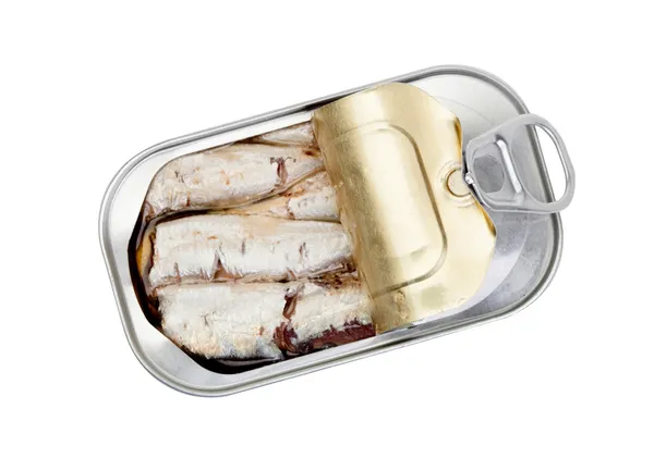 Öppen burk sardiner i olja — Stockfoto