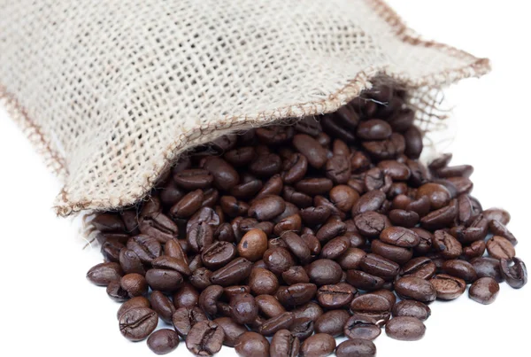 Saco con granos de café tostados —  Fotos de Stock