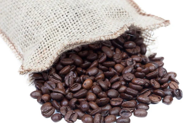 Sack with roasted coffee beans — Stock Photo, Image