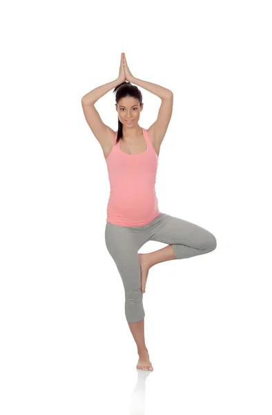 Beautiful pregnant woman doing yoga — Stock Photo, Image