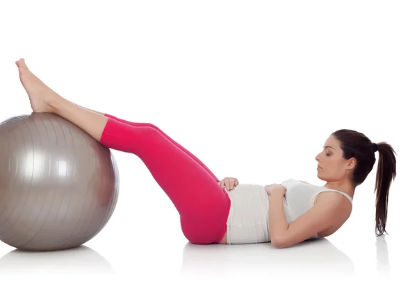 Schöne schwangere Frau macht Pilates — Stockfoto