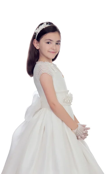 Adorable petite fille habillée en communion — Photo