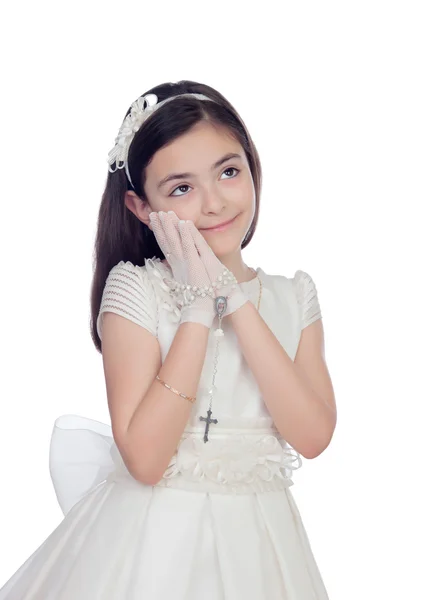 Entzückendes kleines Mädchen in der Kommunion gekleidet — Stockfoto