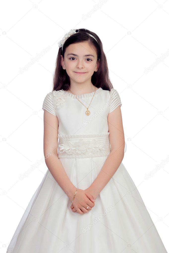 Adorable little girl dressed in communion 