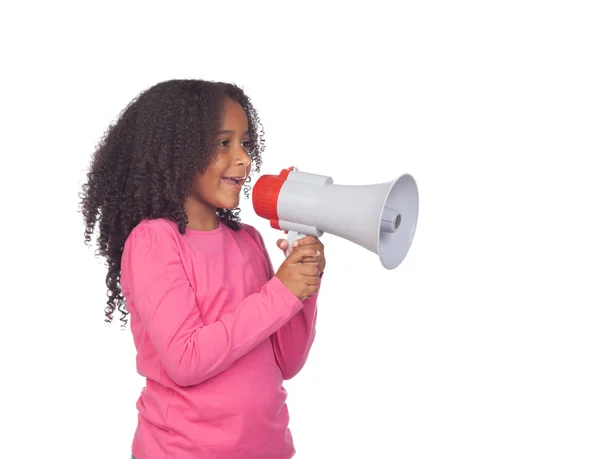 African little girl with a megaphone — Stock Photo, Image