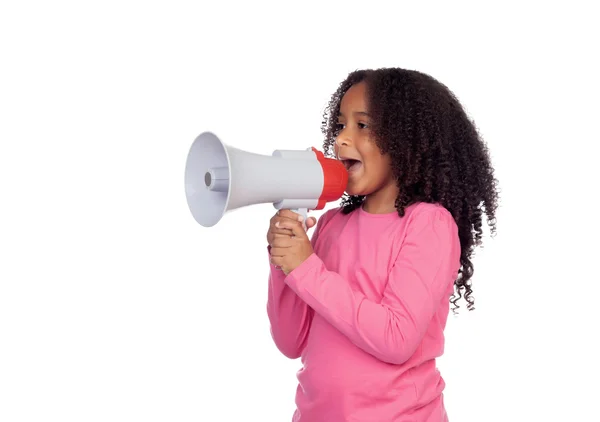 Menina africana com um megafone — Fotografia de Stock