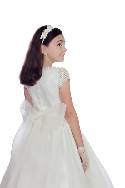 Adorable petite fille habillée en communion — Photo