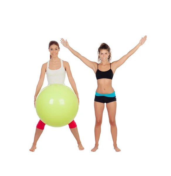 Couple of girlfriends with fitness clothes — Stock Photo, Image