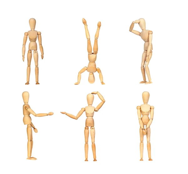 Sequence gestures articulated wooden mannequin — Stock Photo, Image