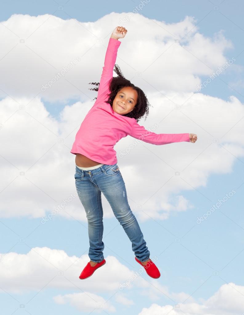 Funny girl jumping to the sky