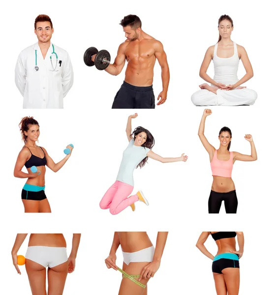 Collage de personas sanas que practican fitness — Foto de Stock