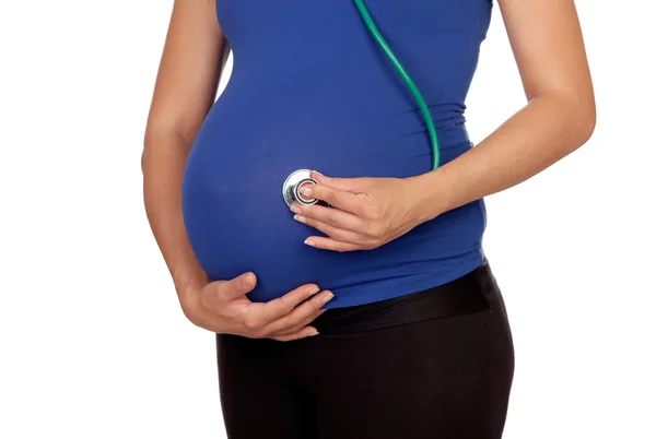Bella donna incinta con uno stetoscopio — Foto Stock