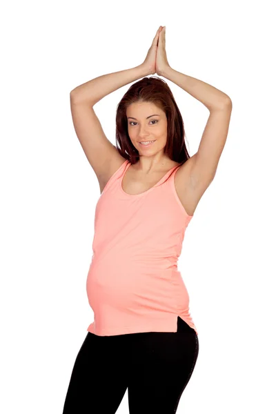 Beautiful pregnant woman doing yoga — Stock Photo, Image
