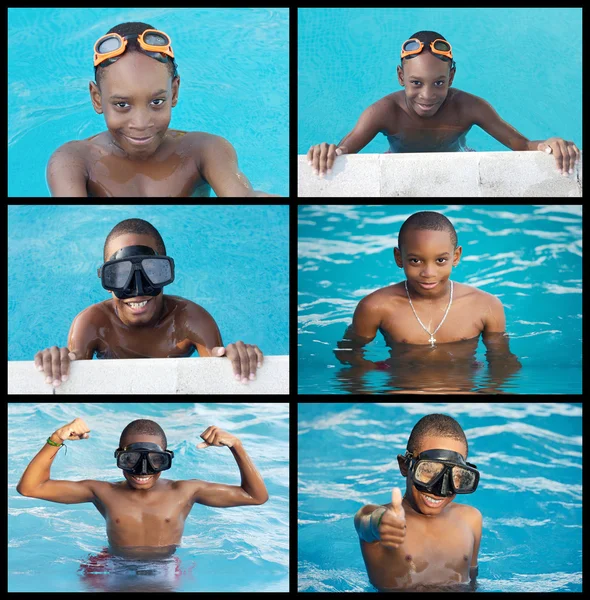 Criança africana na piscina — Fotografia de Stock