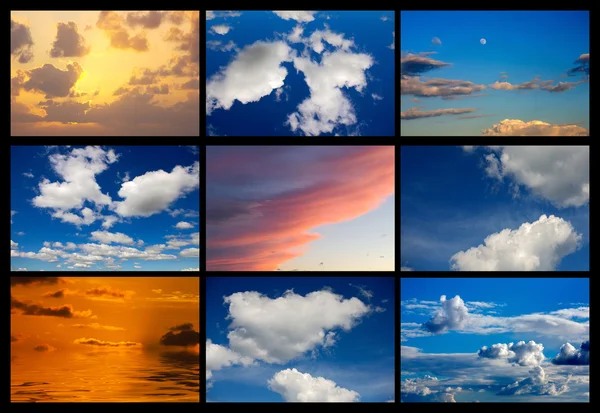 Collage of many images of sky with clouds Royalty Free Stock Images