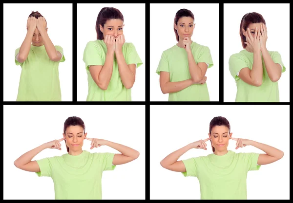 Collage de fotos de una mujer que expresa diferentes emociones —  Fotos de Stock