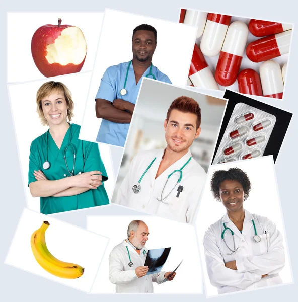 Collage vieler Fotos mit Ärzten — Stockfoto