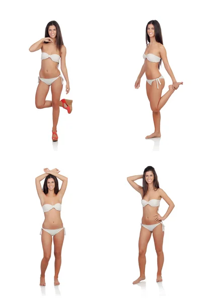 Four image of a beautiful girl with white bikini — Stock Photo, Image